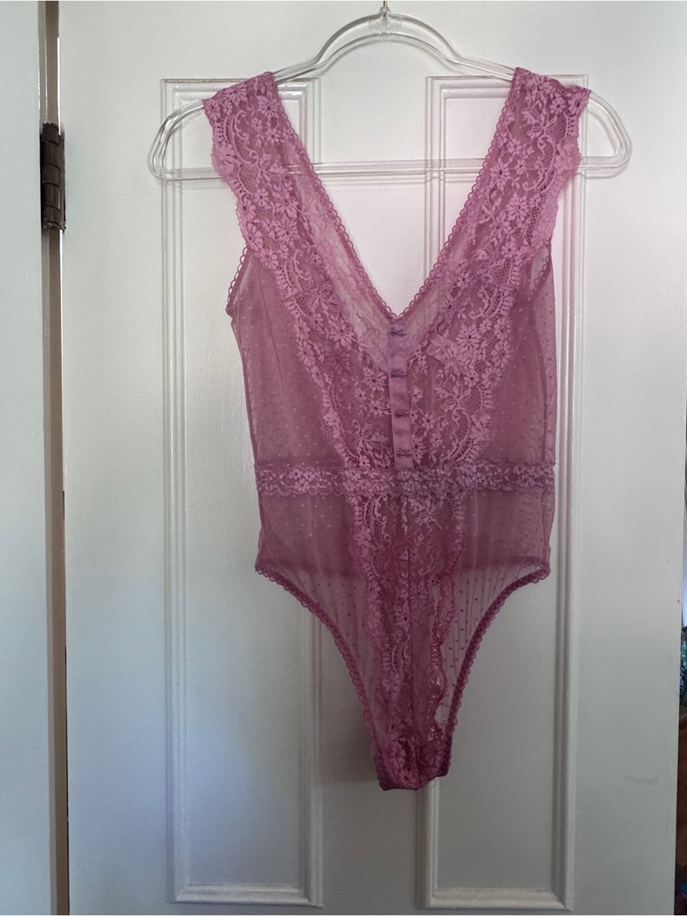Victoria’s Secret y2k Sheer Lace V-Neck Bodysuit Lingerie in Dusty Rose